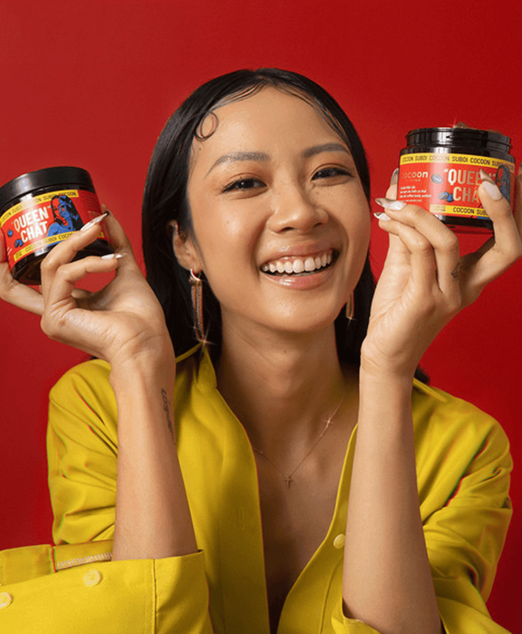A celebrity holding a product shot