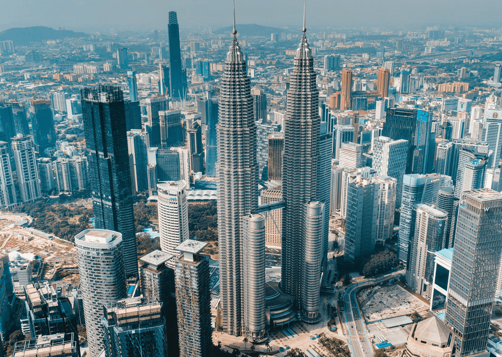 aerial view of Malaysia twin towers
