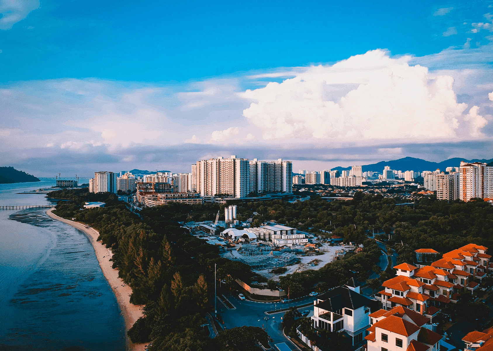 aerial view of a city beach side